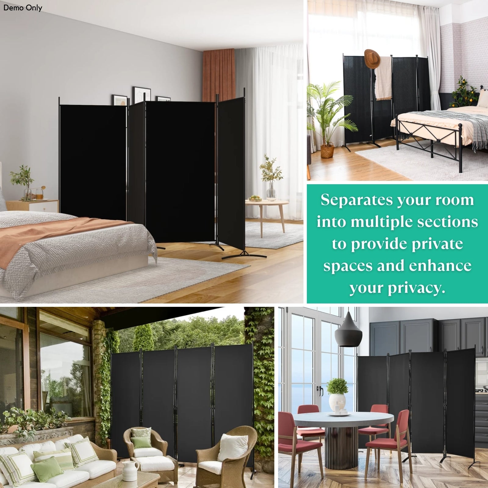 4-Panel Room Divider Black 346x180 cm Fabric