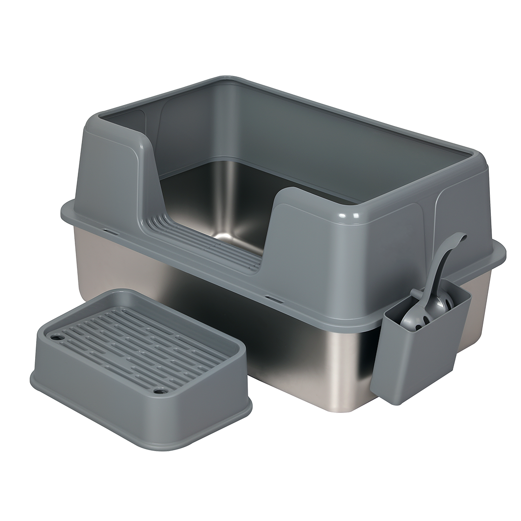 Pawz Stainless Steel Cat Litter Box Large Semi-Enclosed Easy Cleaning Pet Toilet-2065254294902411272
