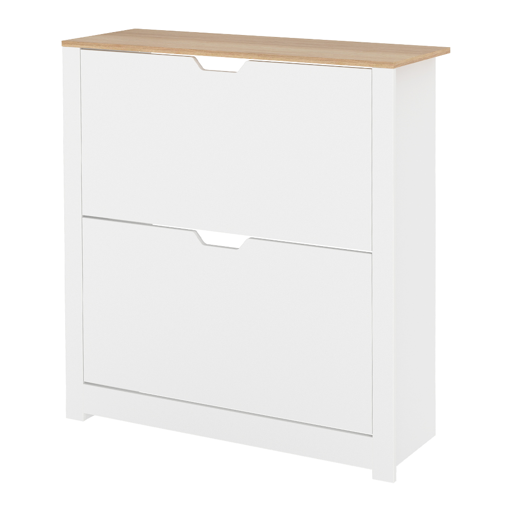 Levede Narrow Shoe Cabinet Organiser Storage Rack Flip-up Drawer 12 Pairs White-2050056773427138569