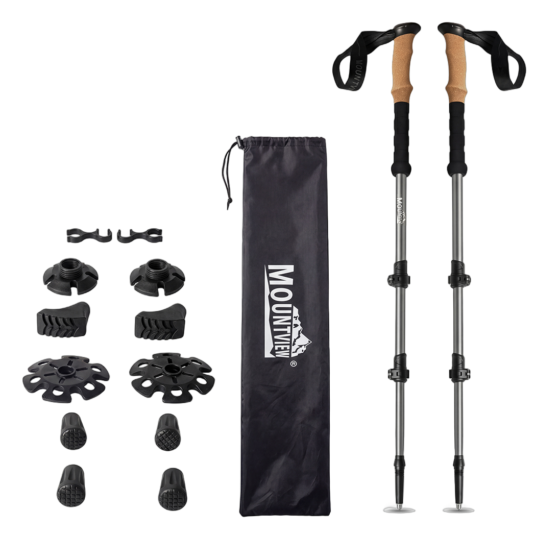 Mountview 2 Pcs Hiking Trekking Poles Walking Stick Adjustable Lightweight Grey-2065254309930602504