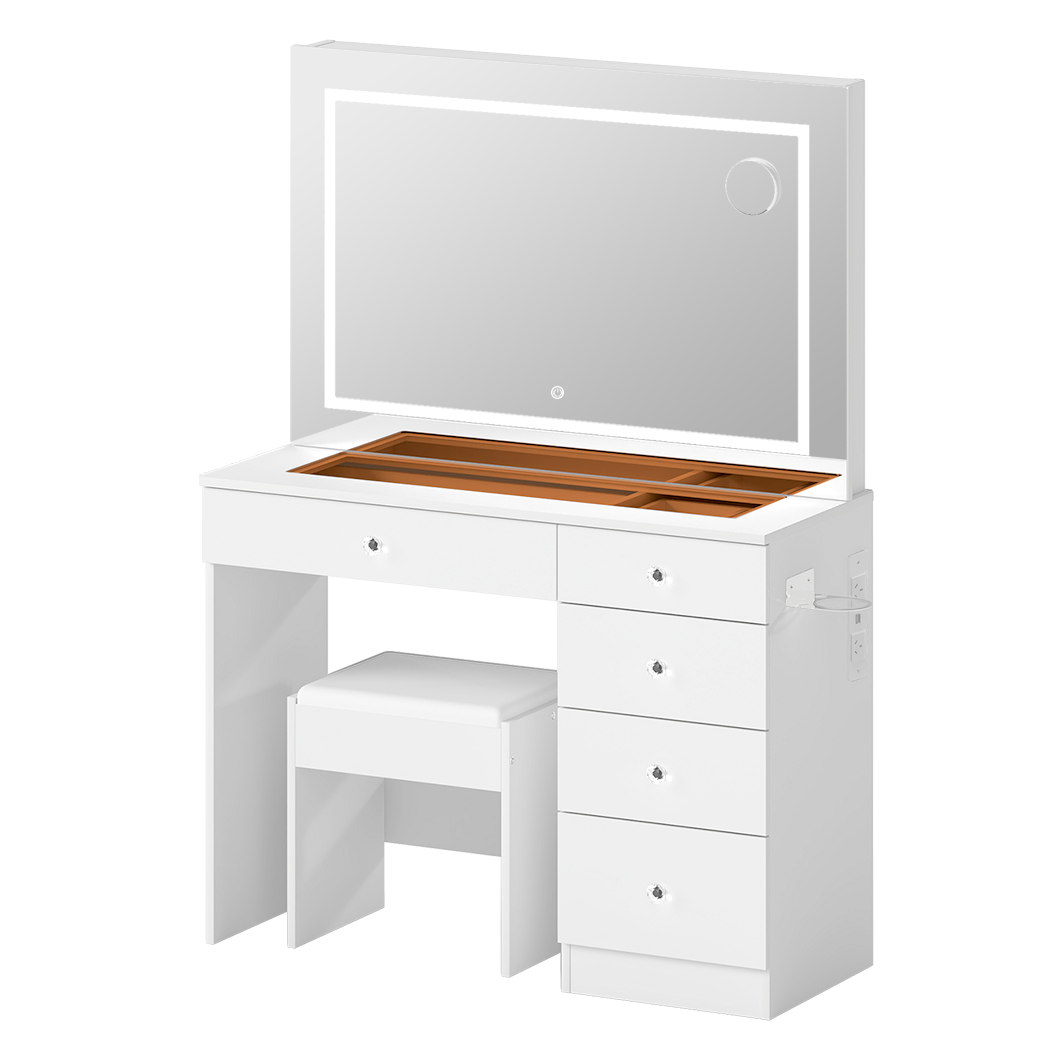 Levede Dressing Table LED Makeup Mirror Stool Set Vanity Desk 5 Storage Drawer-2065254297439965193