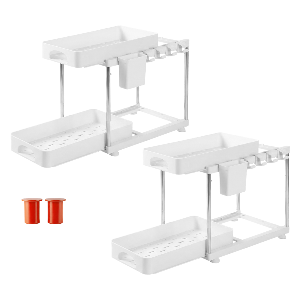 Toque 2 x Under Sink Organizer 2 Tier Cabinet Storage Rack Adjustable Kitchen-2065254301848178696