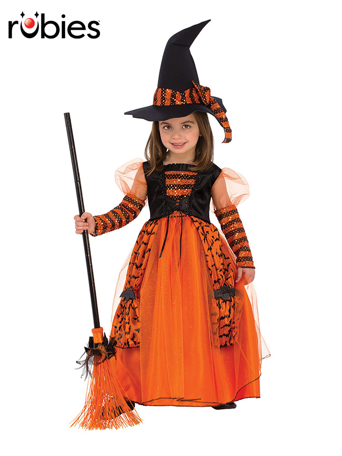 Sparkle Witch Costume for Kids Dress with Hat Bats Glitter Halloween Outfit