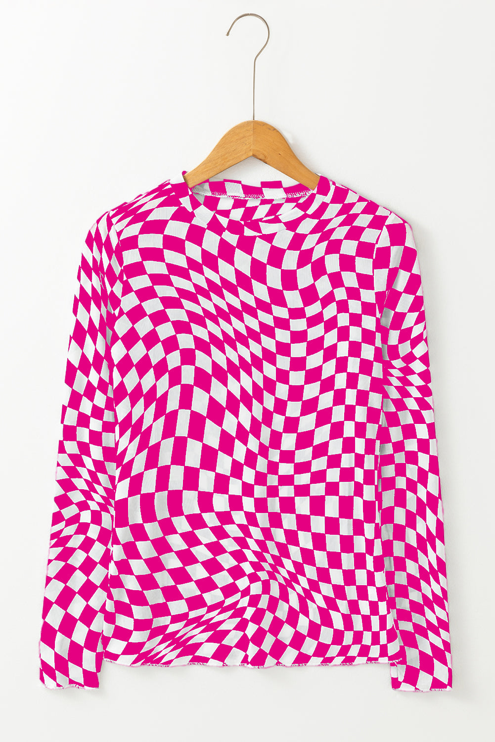 Women’s Black Checkered Mesh Top with Mock Neck and Long Sleeves for Stylish Look