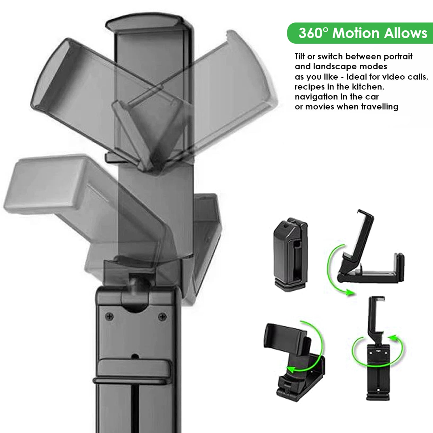 Urbanoki Airplane Phone Holder Mount 360° Rotation Stand for Travel Desk - Black