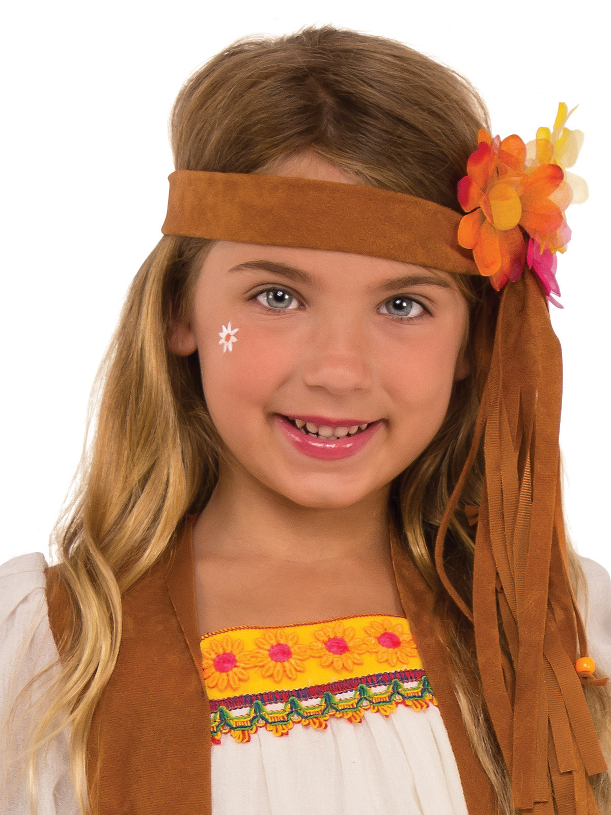 Kids Hippie Costume – 60s 70s Flower Power Outfit with Flared Pants and Headband Multi Colour