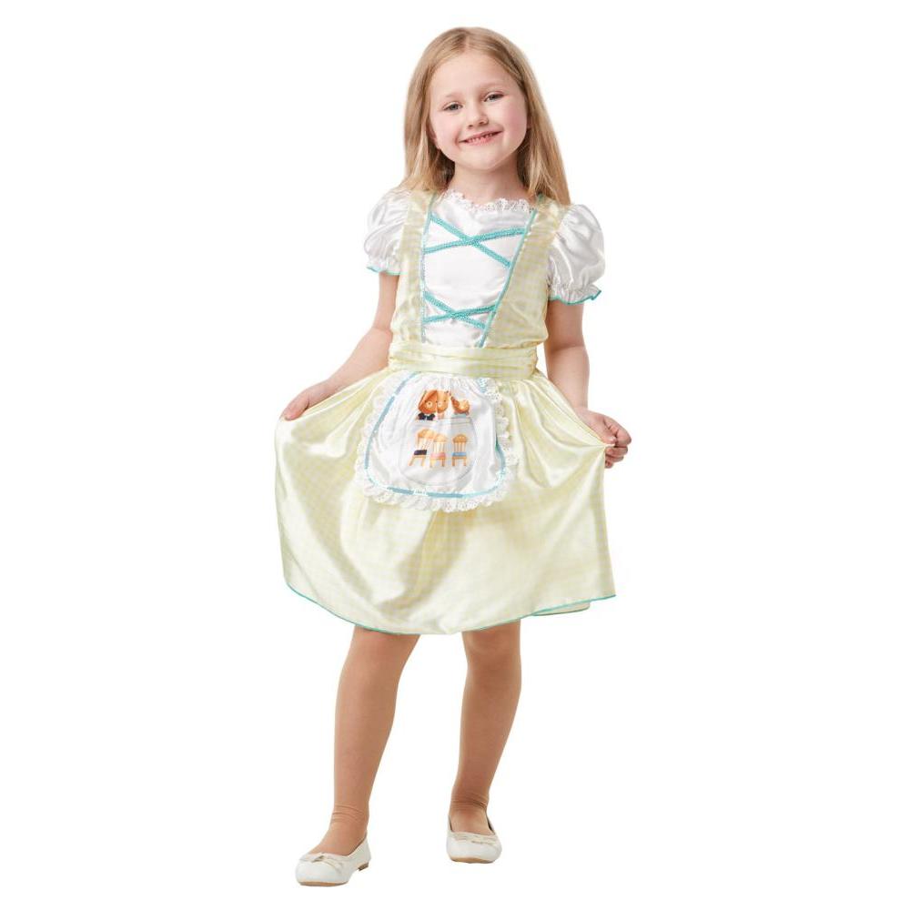 Kids Goldilocks Costume Fairytale Dress with Apron and Bear Print Detail Blue Colour