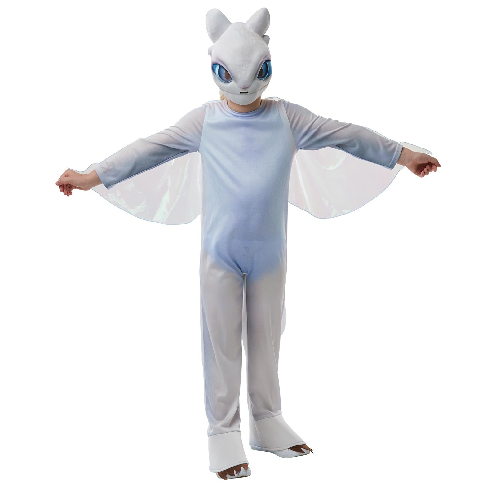 How to Train Your Dragon Light Fury Kids Costume – Jumpsuit, Wings &amp; Mask, White Colour