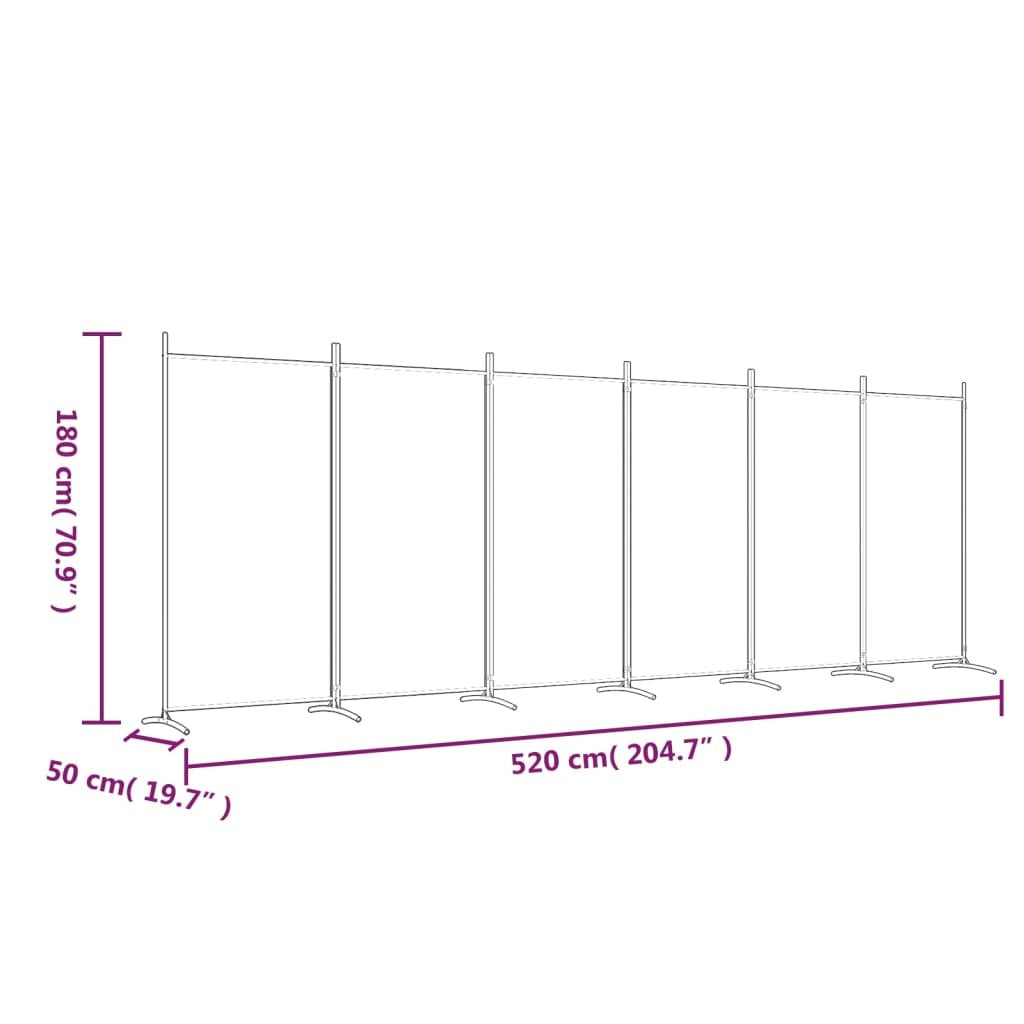 Freestanding 6-Panel Room Divider 520x180 cm Fabric Black