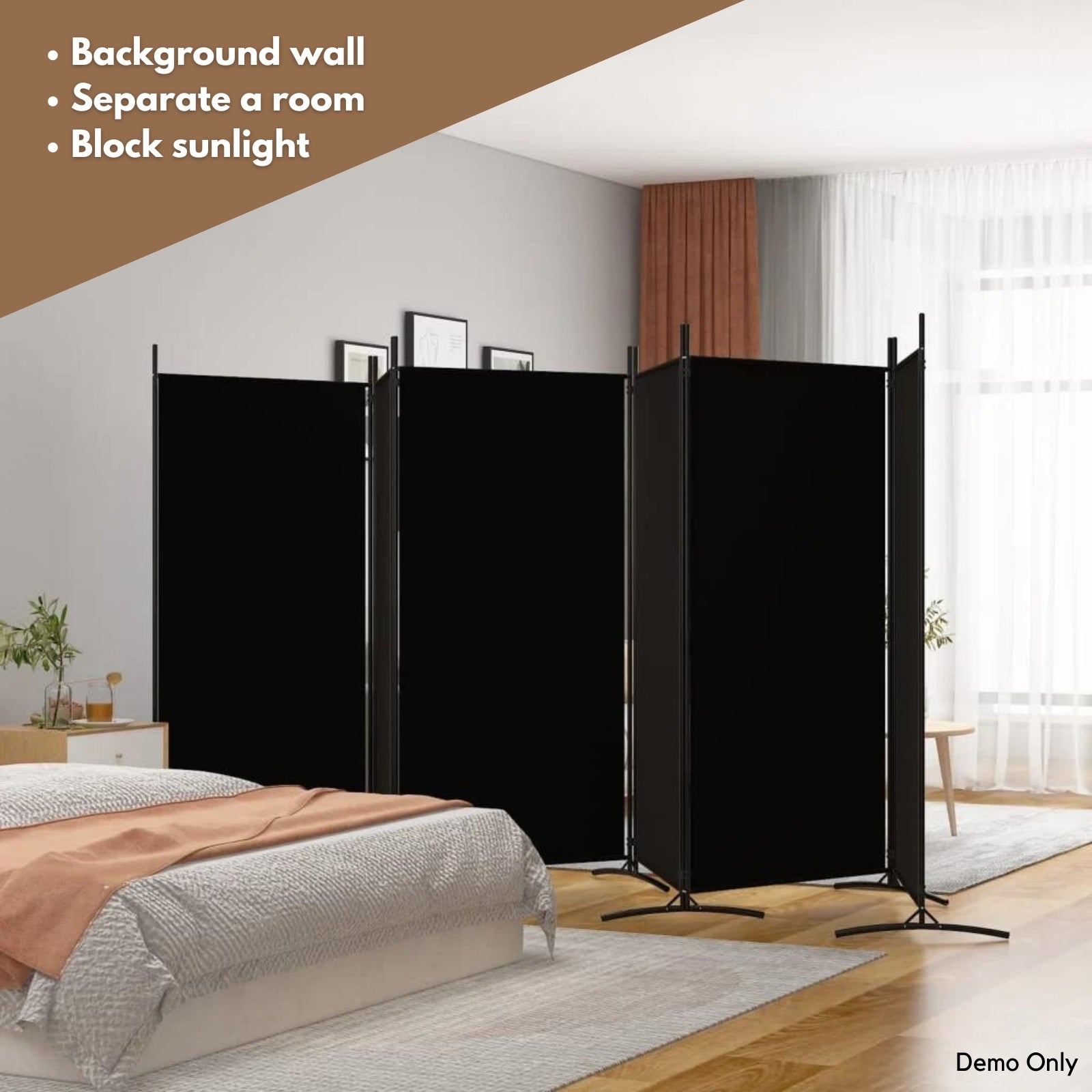 Freestanding 6-Panel Room Divider 520x180 cm Fabric Black