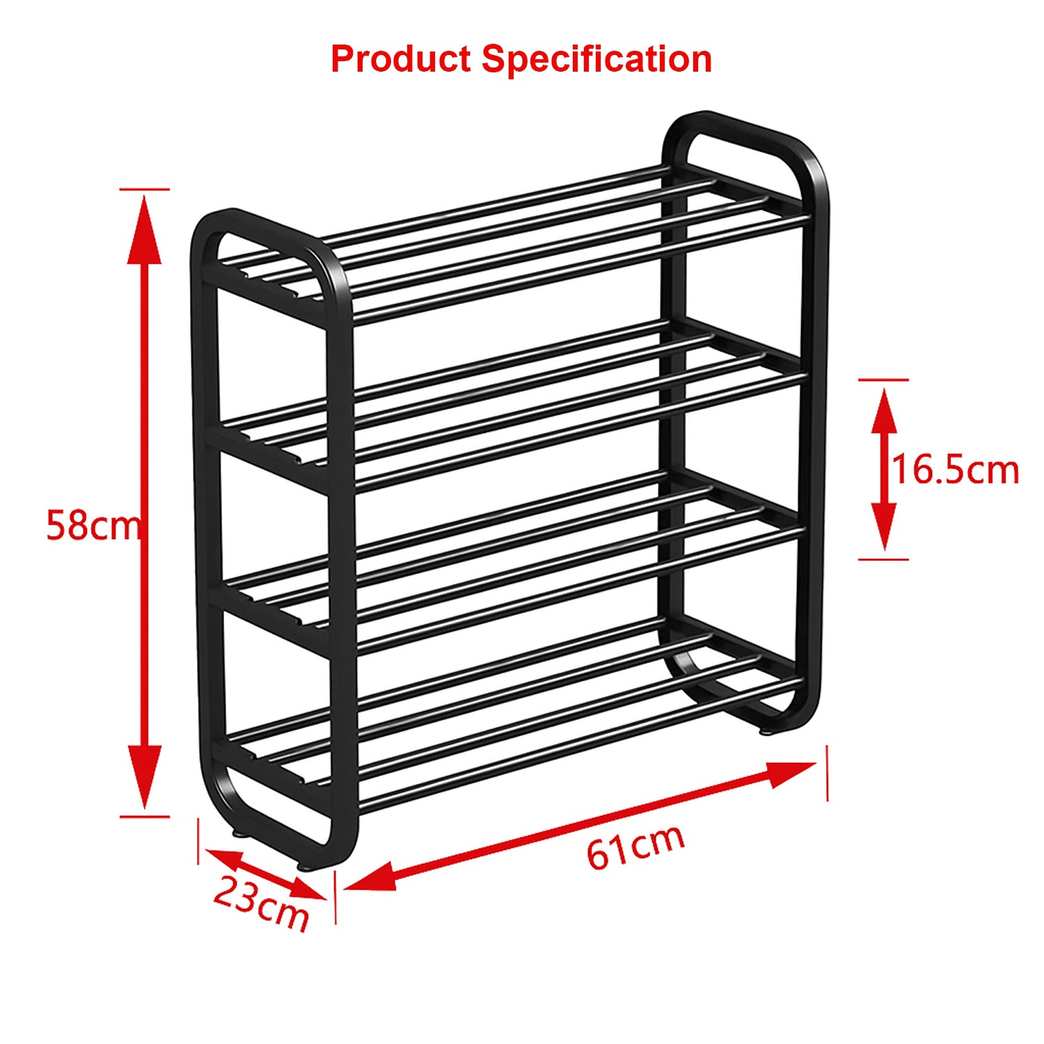 Hivvago 4-Layer Shoe Rack – Compact Steel Frame Organizer for Entryway, Black
