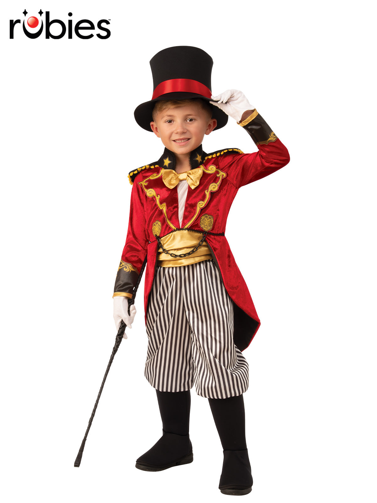 Circus Ringmaster Costume with Waistcoat, Pinstripe Pants and Top Hat - Red Colour