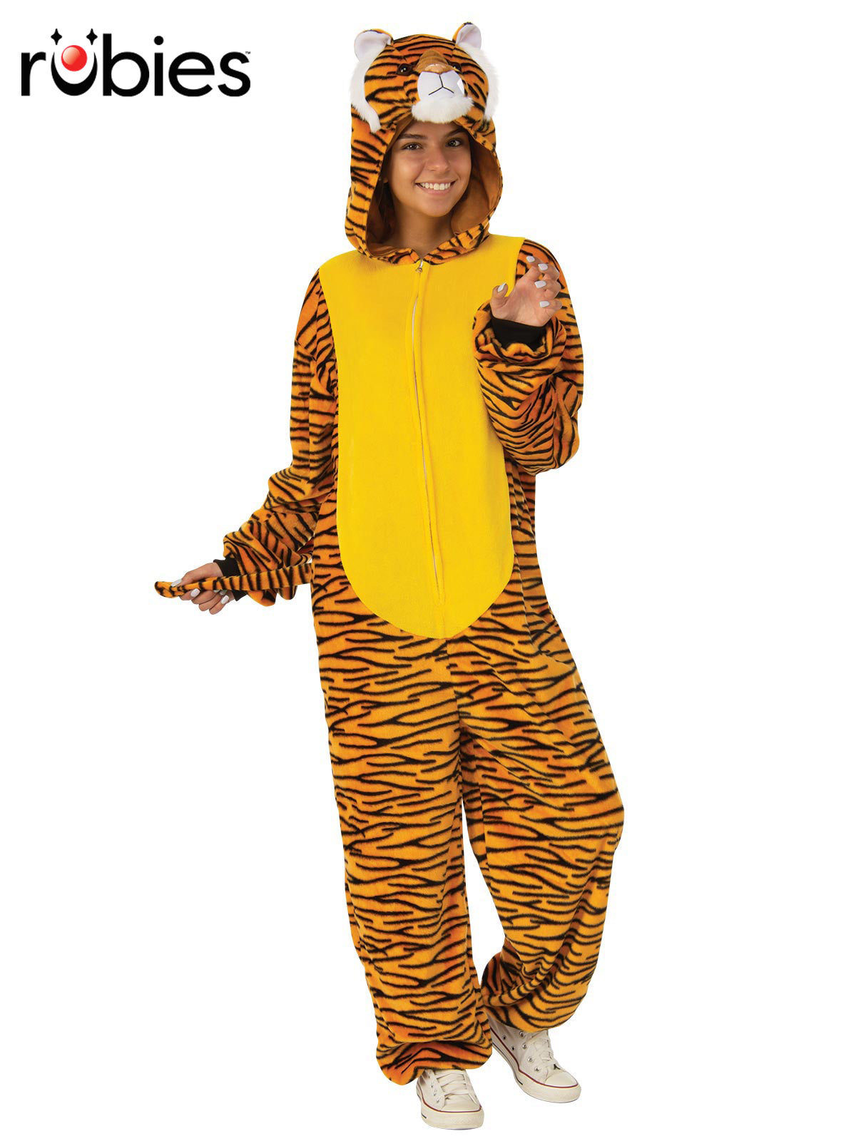 Tiger Onesie Costume for Adults Furry Hooded Jumpsuit with Tail and Ears