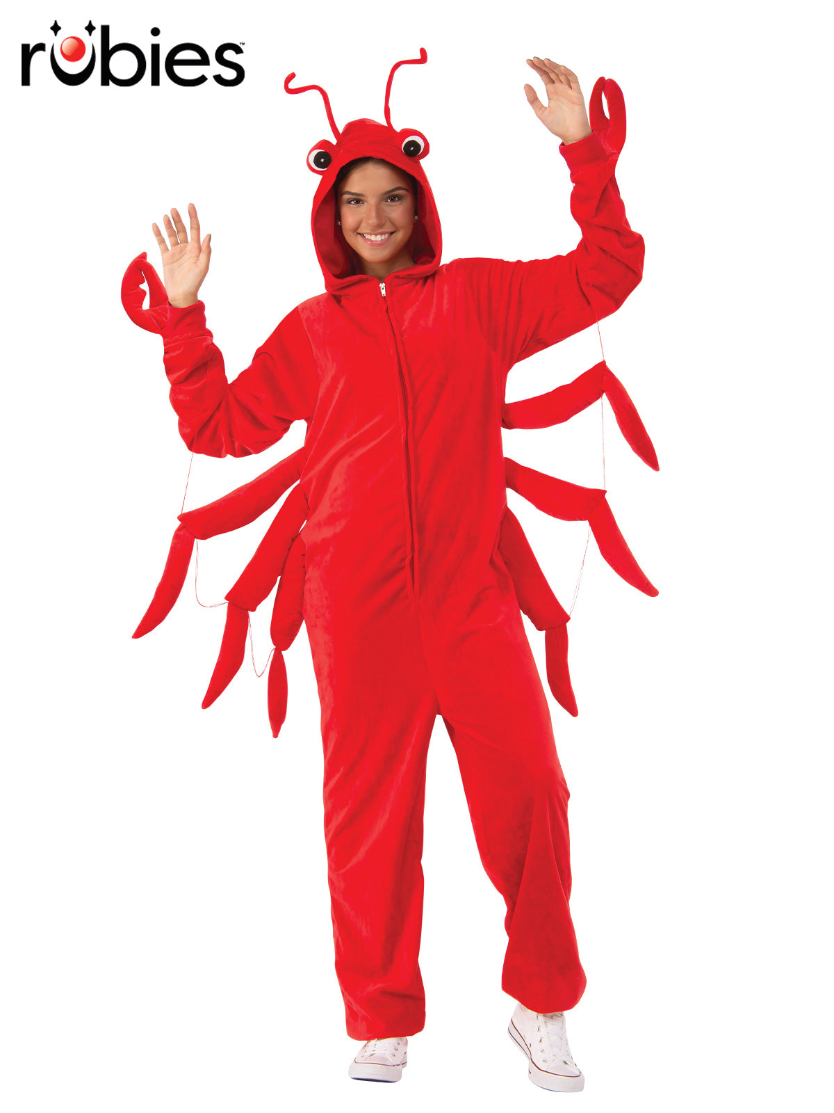 Rubie’s Maine Lobster Costume for Adults – Plush Hooded Onesie with 3D Claws, Red Colour