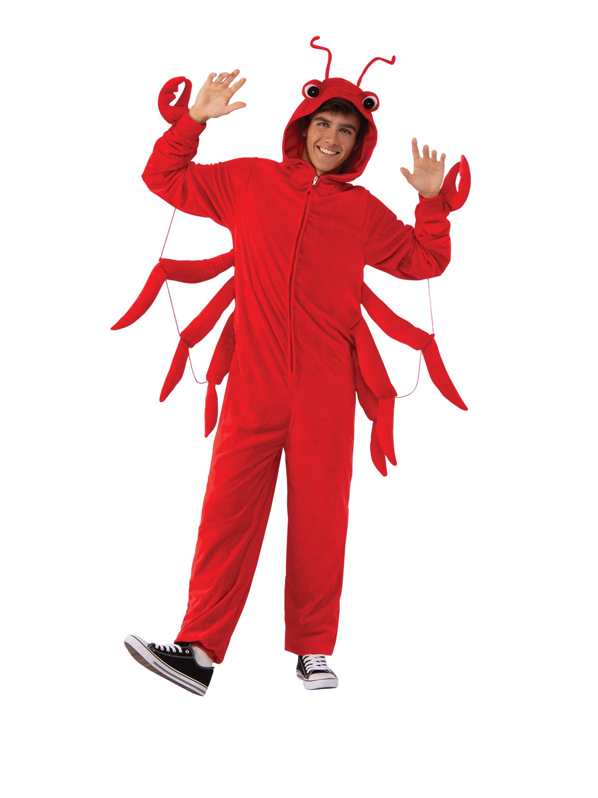 Rubie’s Maine Lobster Costume for Adults – Plush Hooded Onesie with 3D Claws, Red Colour