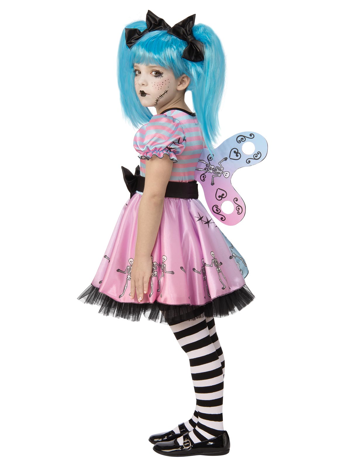 Rubie’s Wind-Up Skeleton Doll Costume for Kids – Satin Dress with 3D Key, Multi Colour