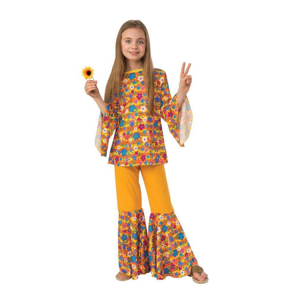 Hippie Costume for Adults with Floral Tunic and Bell Bottom Pants - 60s 70s Rubie's Official - Multi Colour