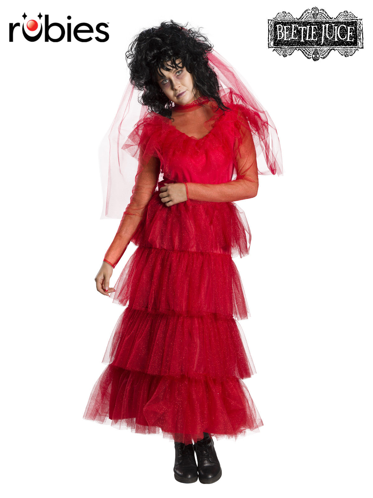 Lydia Deetz Wedding Halloween Costume Adult Red Gothic Dress with Veil