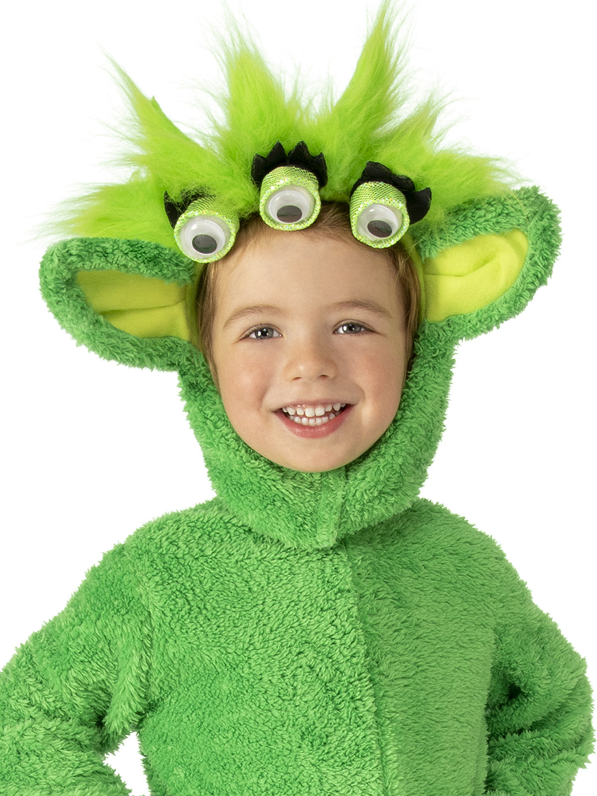 Alien Kids Costume – Fleece Jumpsuit with Headpiece &amp; Boot Tops for Halloween – Green Colour