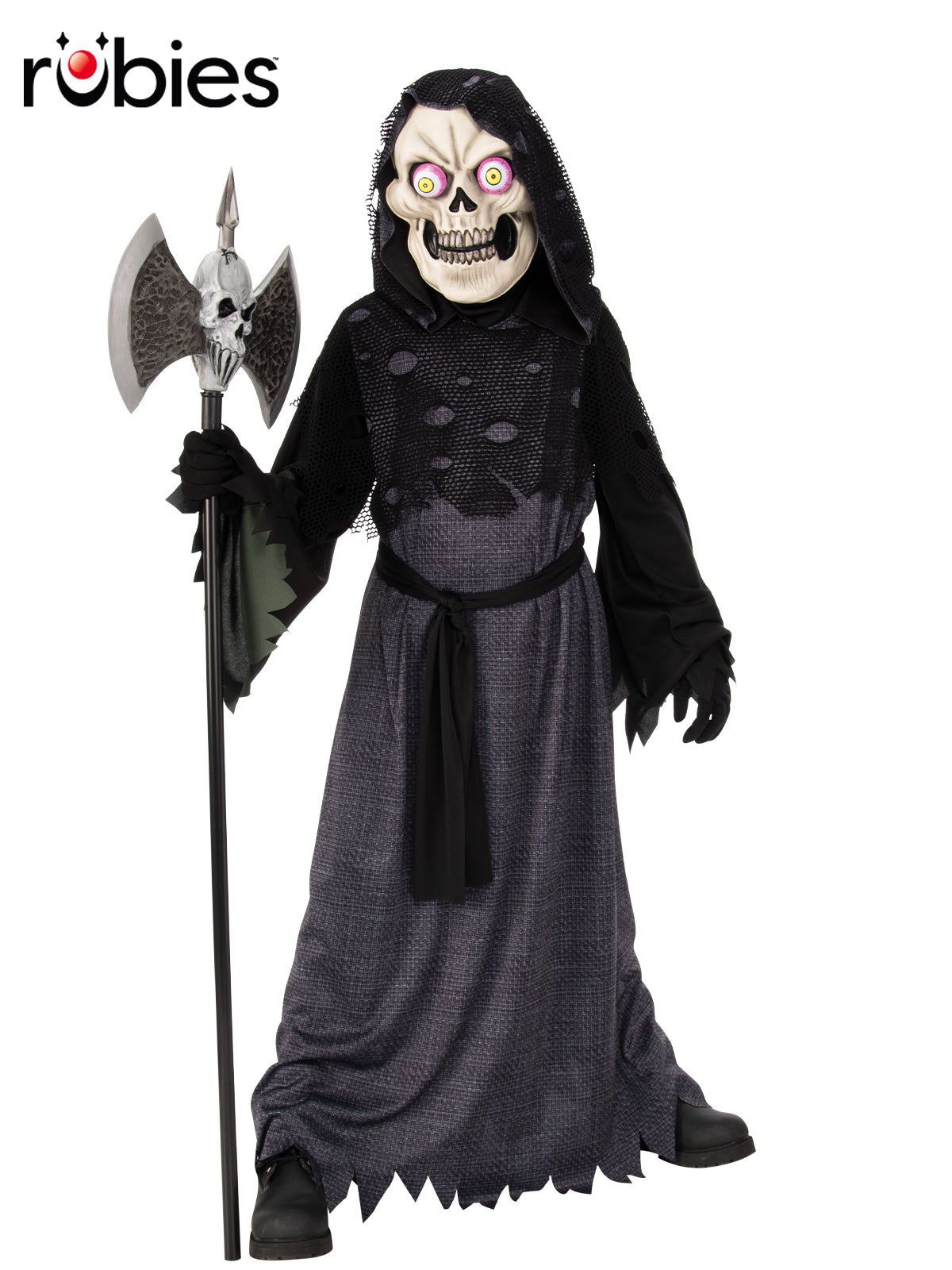 Google-Eyed Skeleton Kids Halloween Costume with Hooded Robe and Pop-Out Eye Mask