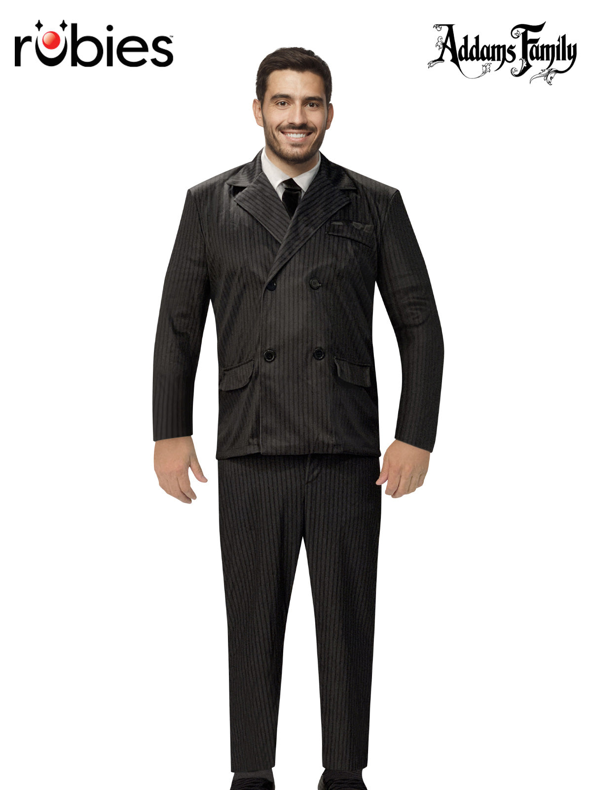 Gomez Addams Adult Halloween Costume with Pinstripe Jacket Shirt Front and Pants