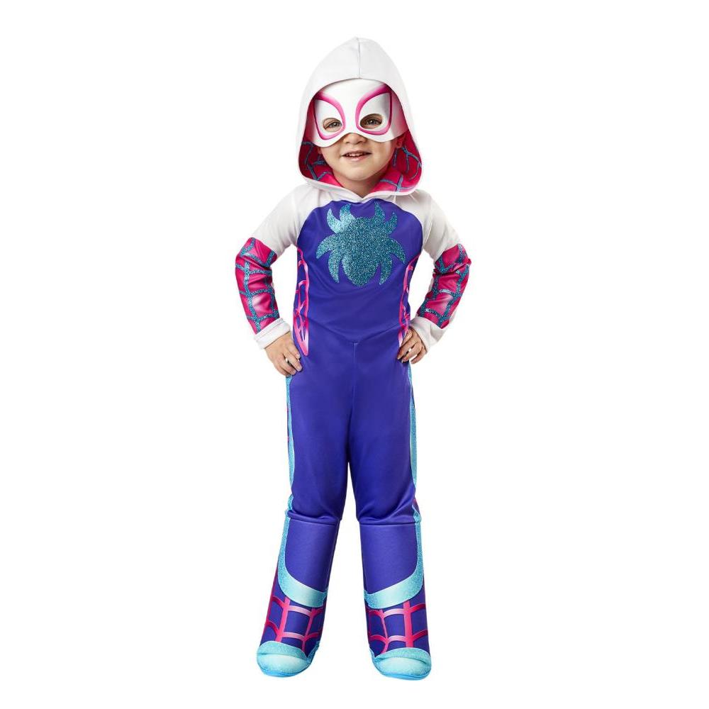 Kids Ghost Spider Costume Marvel Rising – Deluxe Jumpsuit with Hood and Mask White Purple Colour