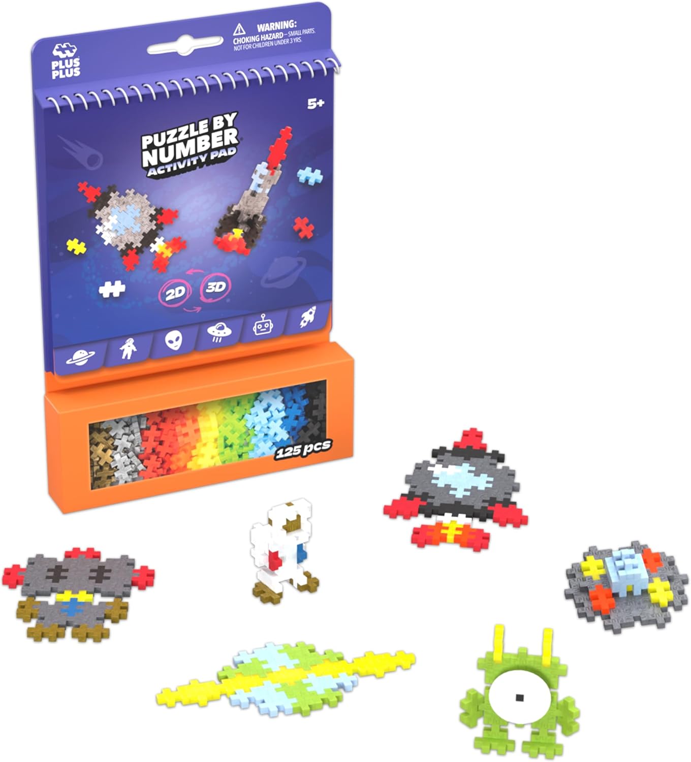 PLUS PLUS Space Activity Pad 125 Pieces Creative Building Blocks 2D 3D Puzzle Set