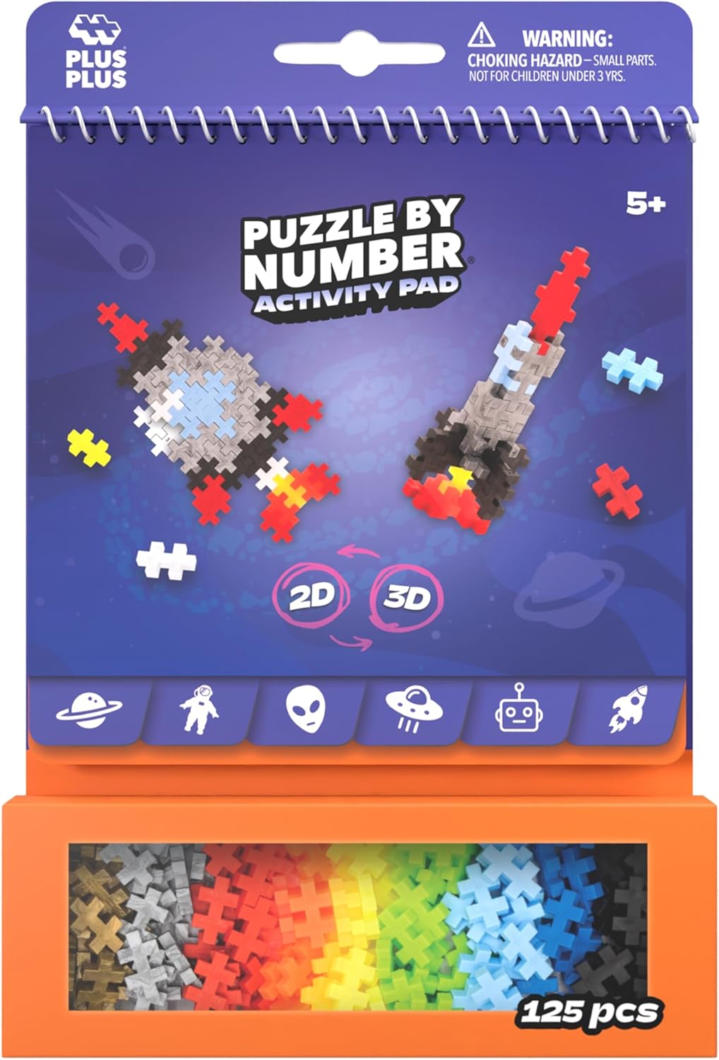 PLUS PLUS Space Activity Pad 125 Pieces Creative Building Blocks 2D 3D Puzzle Set