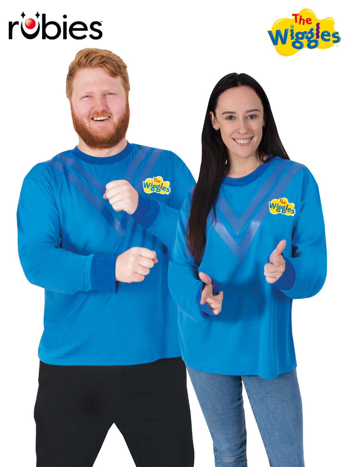 The Wiggles Blue Costume Top for Adults Official Unisex Skivvy with Logo Blue Colour