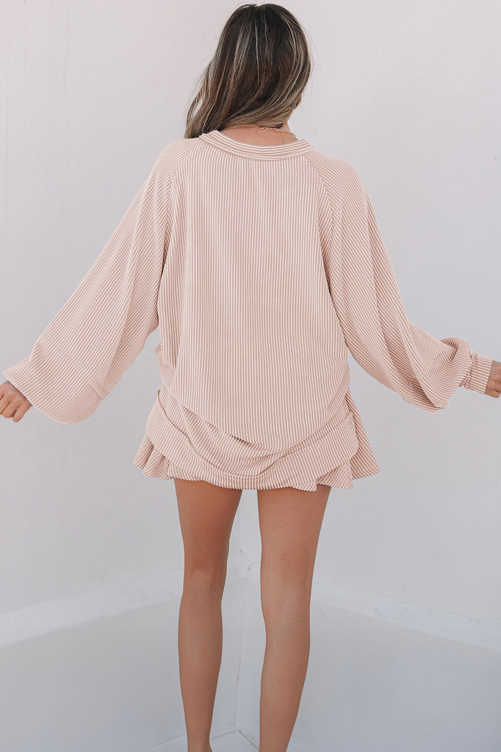 Sky Blue Lantern Sleeve Top & Ruffled Mini Skirt Set Summer Outfit for Women