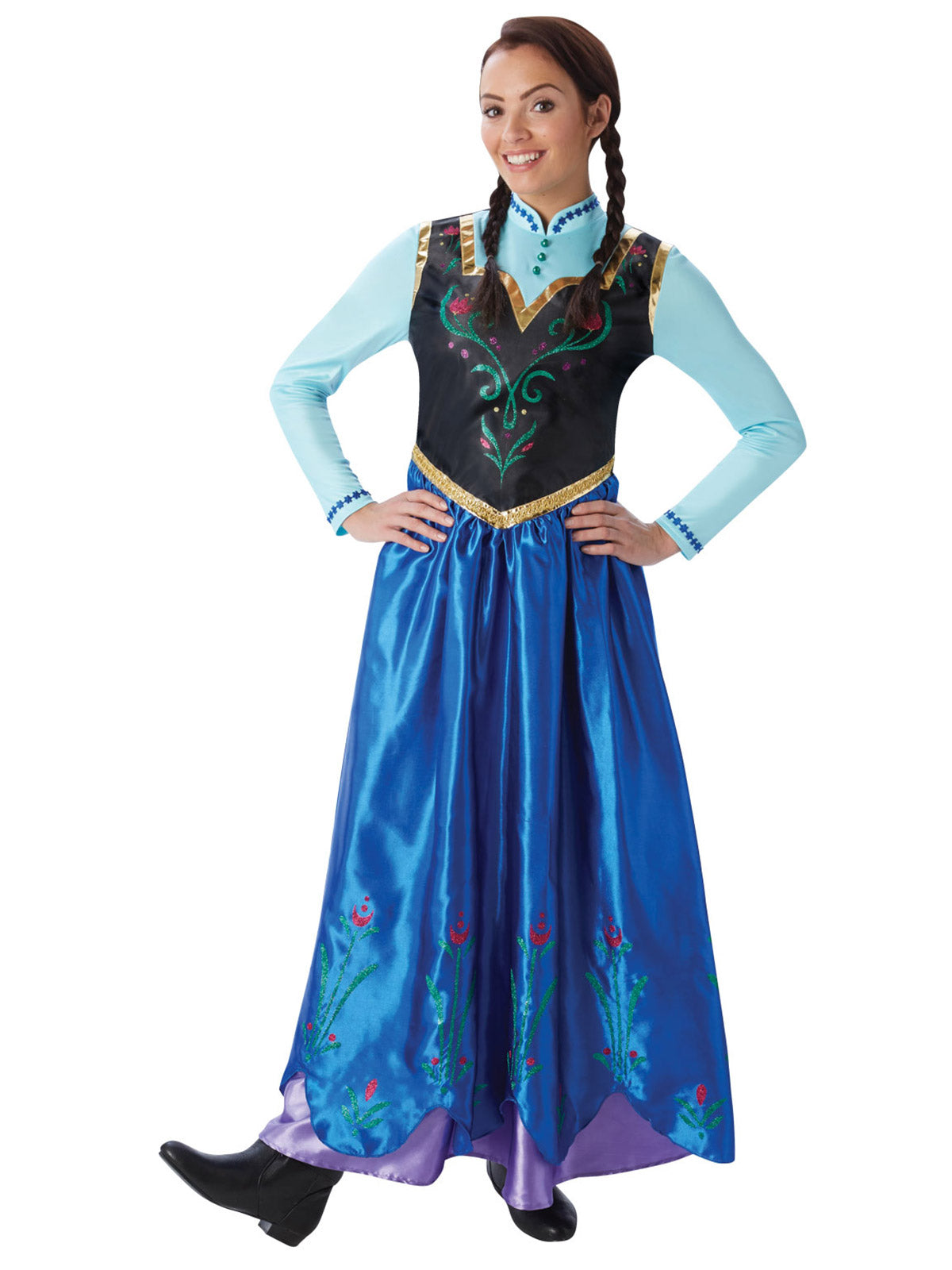 Anna Deluxe Costume Adult Disney Frozen Dress Cape Bodice Skirt Blue Colour