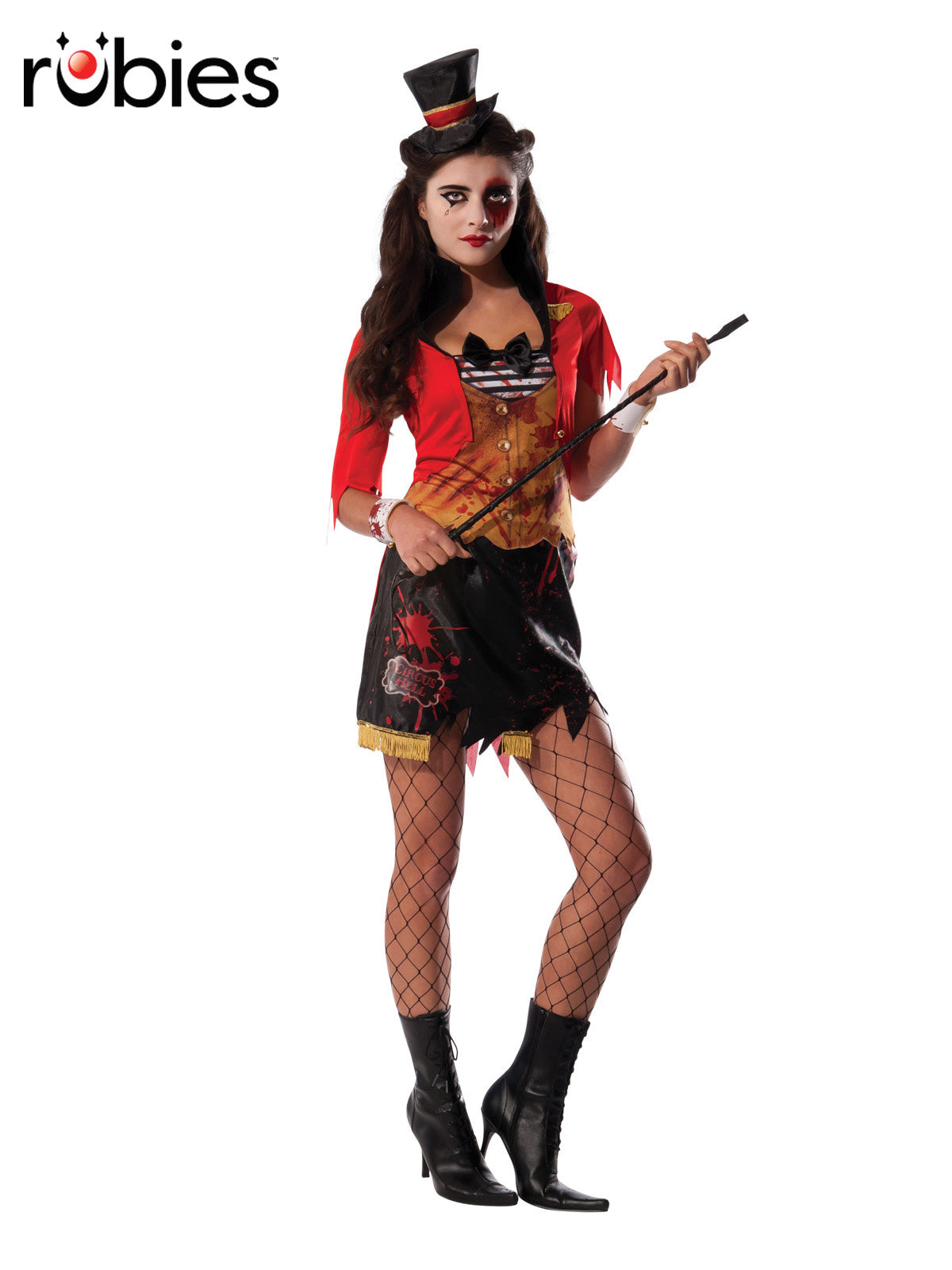 Mauled Ringmistress Costume Adult Circus Jacket Skirt Hat with Blood Splatter