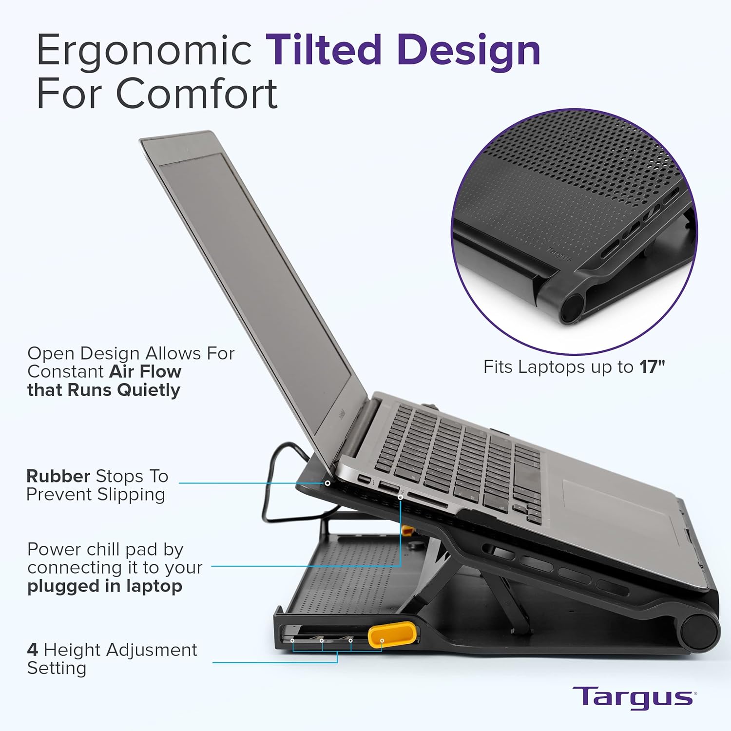 Targus USB-Powered Laptop Cooling Pad with Built-in USB Hub – Portable Chill Mat with Quiet Fans, Sturdy Design, Black