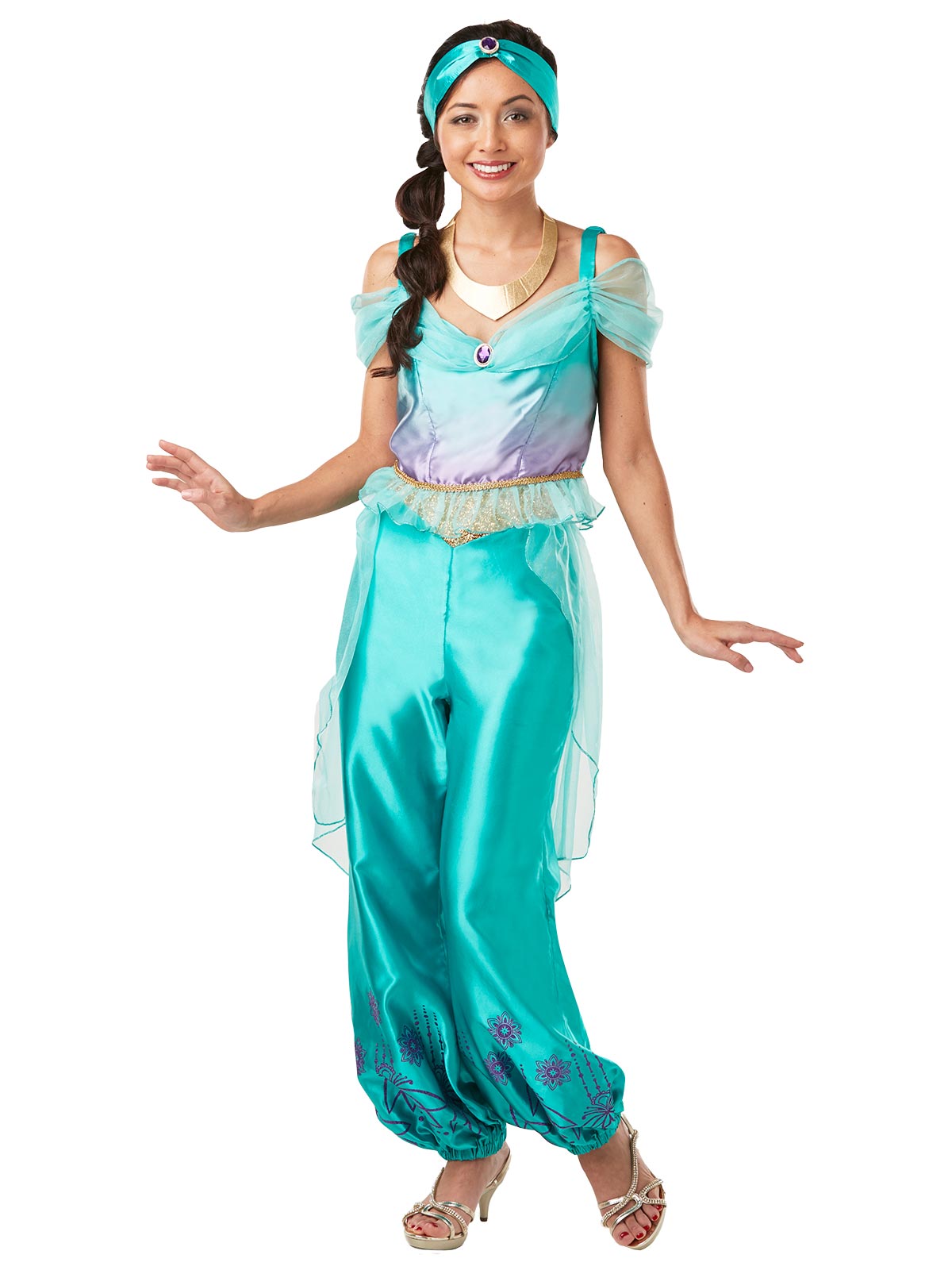 Princess Jasmine Costume for Adults – Disney Aladdin Fancy Dress with Top, Pants, and Accessories, Blue Colour