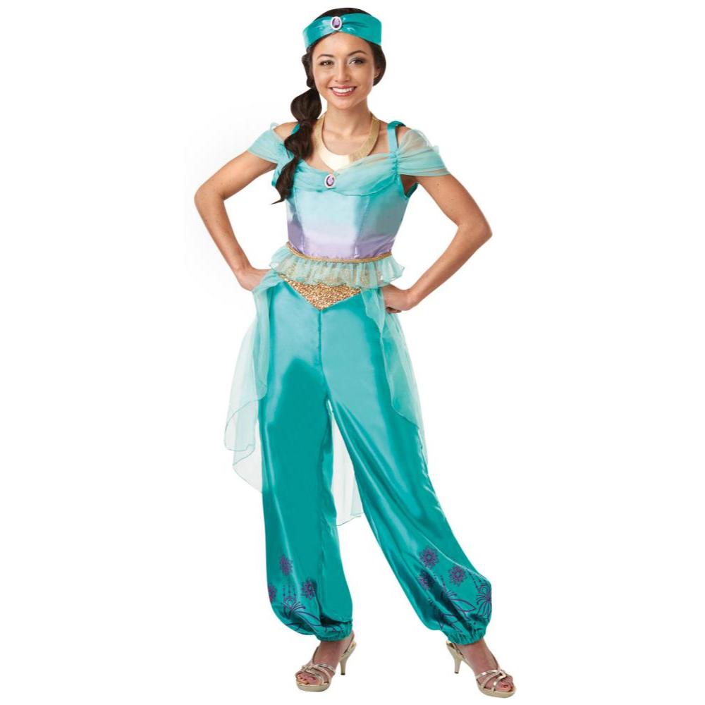 Princess Jasmine Costume for Adults – Disney Aladdin Fancy Dress with Top, Pants, and Accessories, Blue Colour