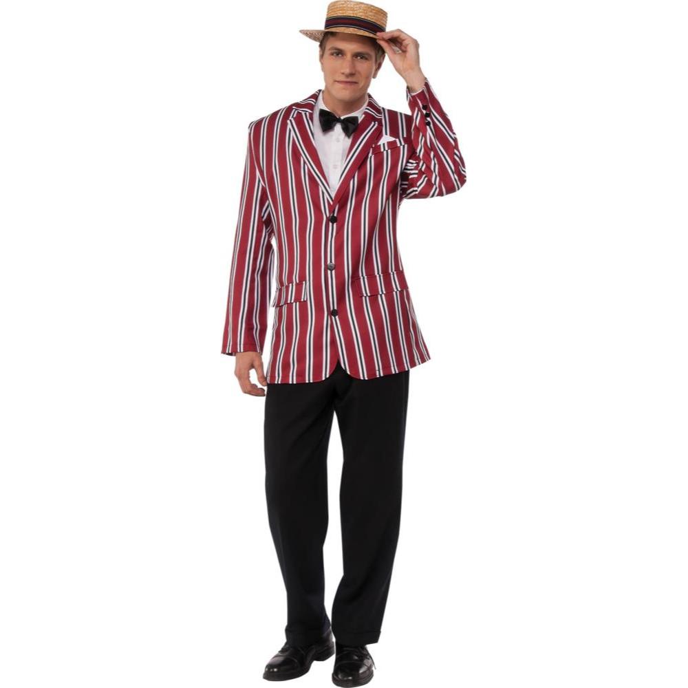 Men's 1920s Good Time Sam Costume – Red White Pinstripe Jacket with Hat and Bow Tie Red Colour
