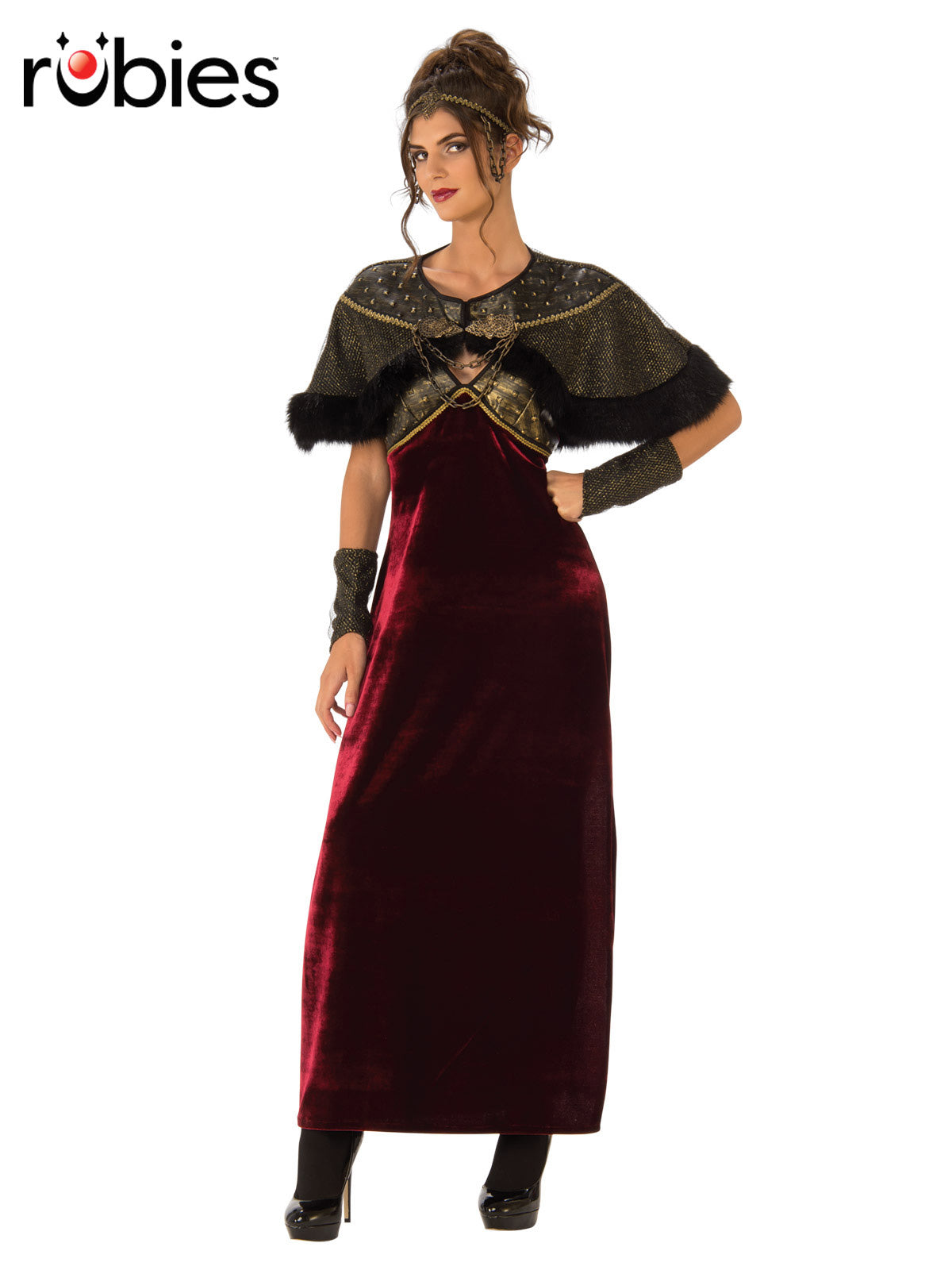 Medieval Lady Costume Adult Renaissance Dress with Cape Glovelets and Headpiece