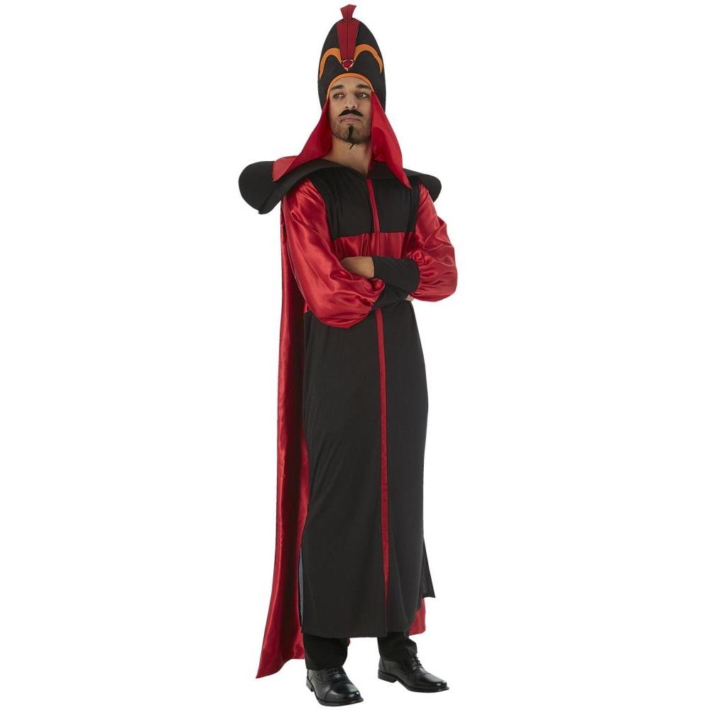Jafar Costume for Adults – Disney Aladdin Villain Fancy Dress with Robe and Headpiece, Black Colour