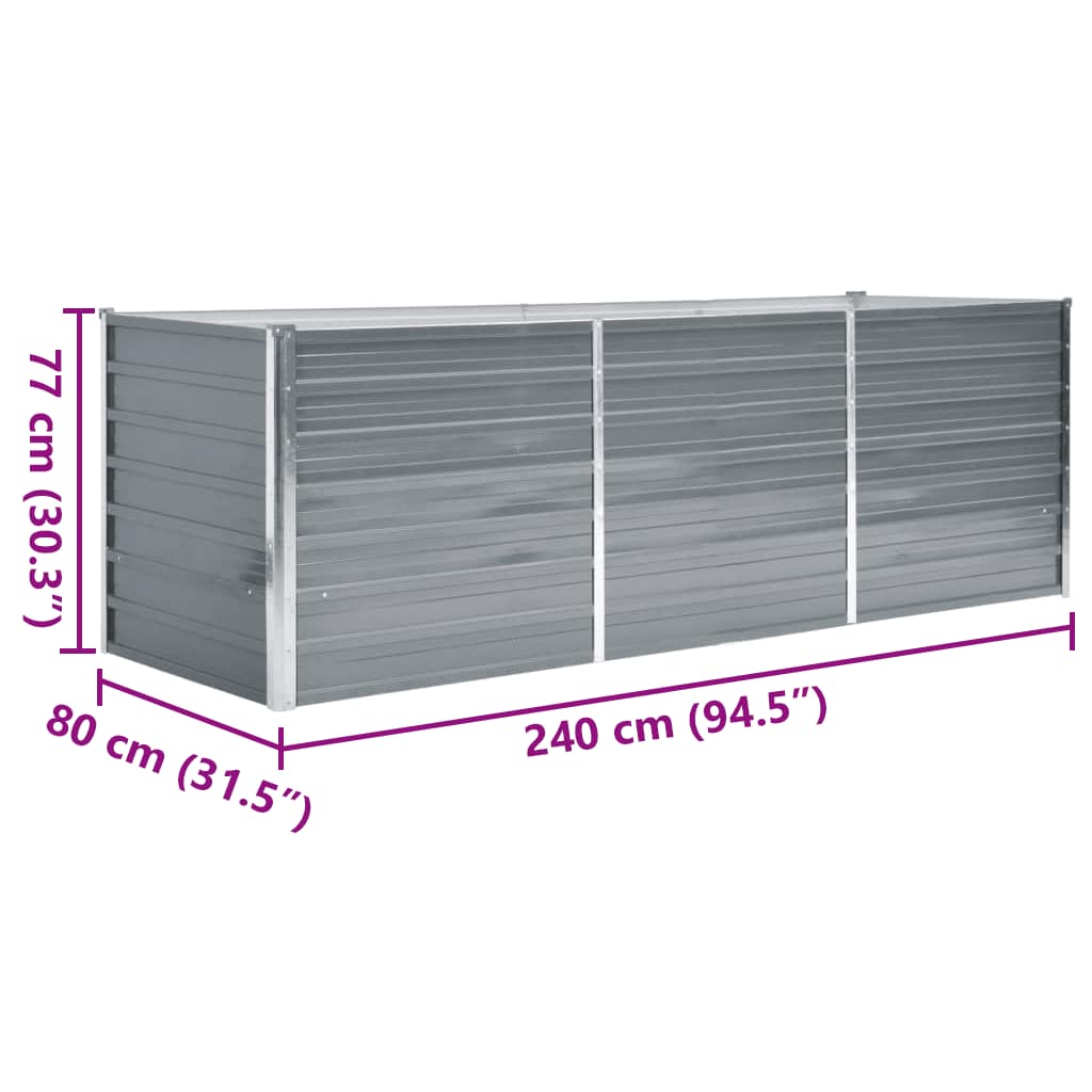Garden Raised Bed Galvanised Steel 240x80x77 cm Grey