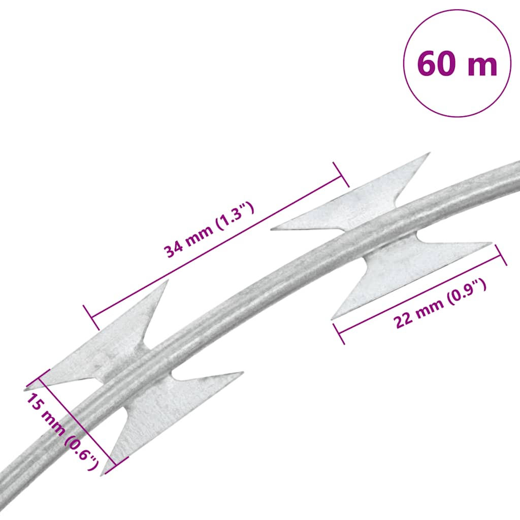 Razor Wire Helical Wire Roll Galvanised Steel 60 m