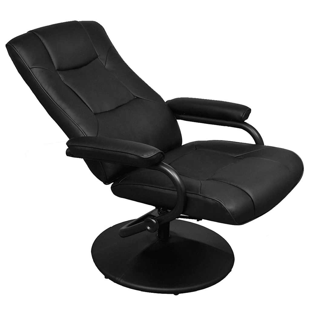 TV Armchair with Footstool Black Faux Leather