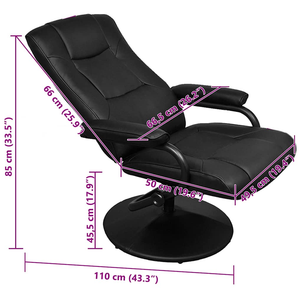 TV Armchair with Footstool Black Faux Leather