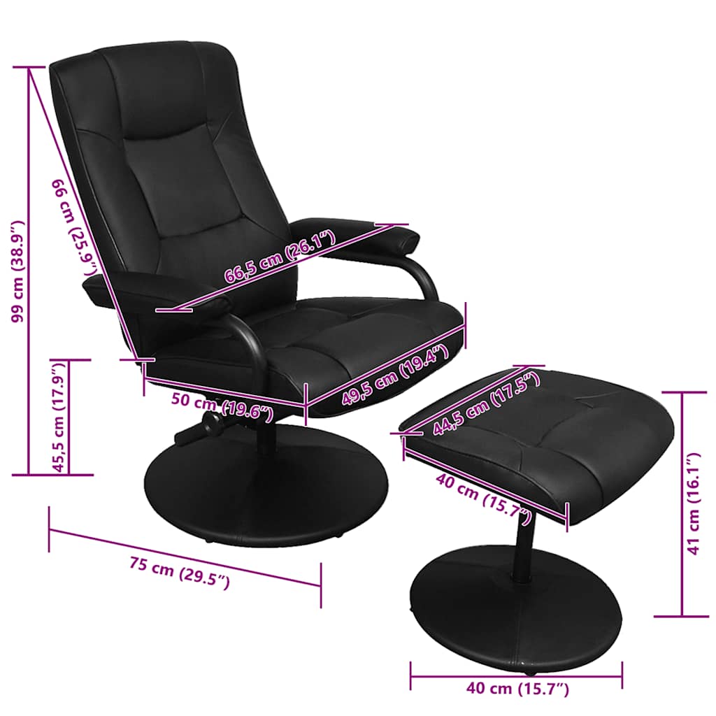TV Armchair with Footstool Black Faux Leather