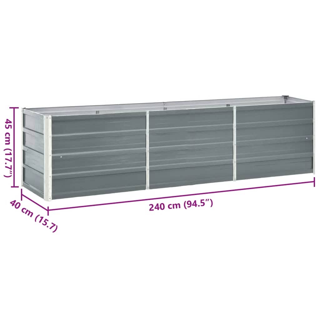 Garden Raised Bed Galvanised Steel 240x40x45 cm Grey