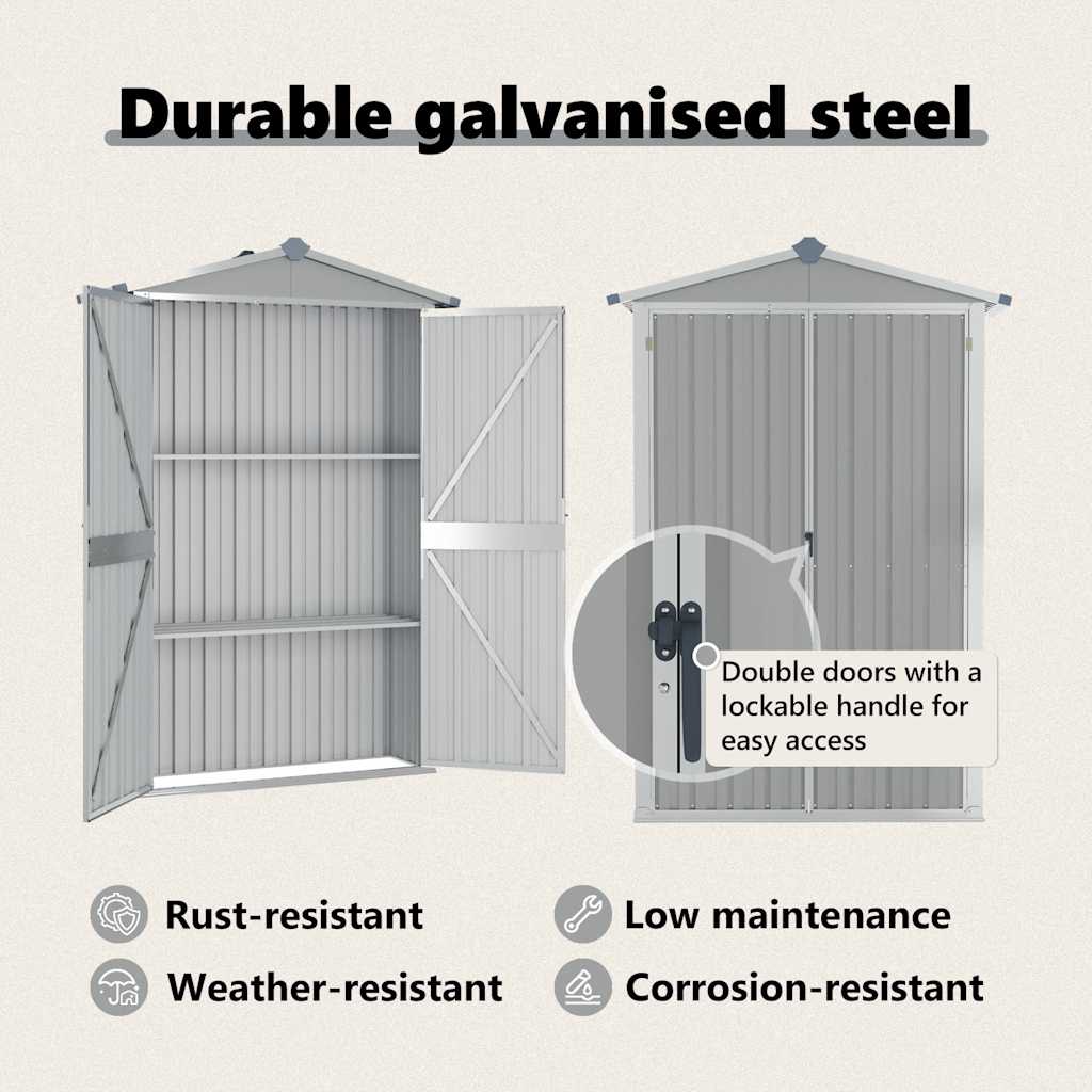 Garden Shed Grey 116x45x175 cm Galvanised Steel