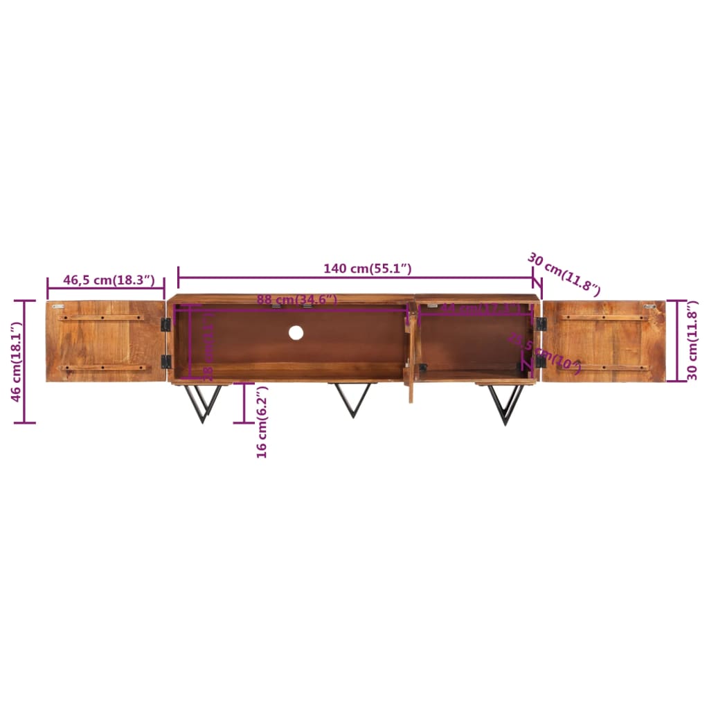 TV Cabinet 140x30x46 cm Solid Wood Mango