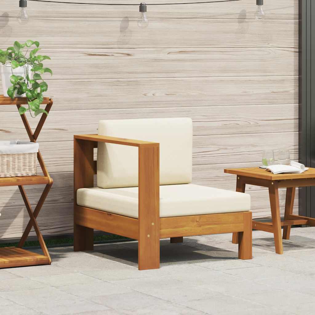 Middle Sofa with 1 Armrest Cream White Solid Acacia Wood