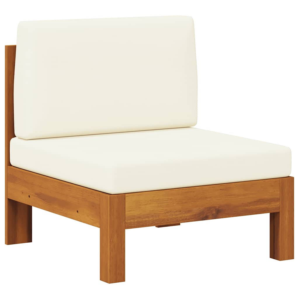 Middle Sofa with Cream White Cushions Solid Acacia Wood
