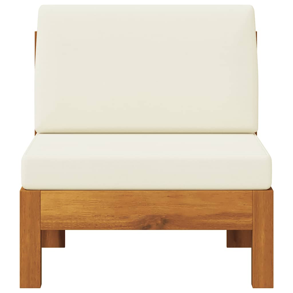 Middle Sofa with Cream White Cushions Solid Acacia Wood