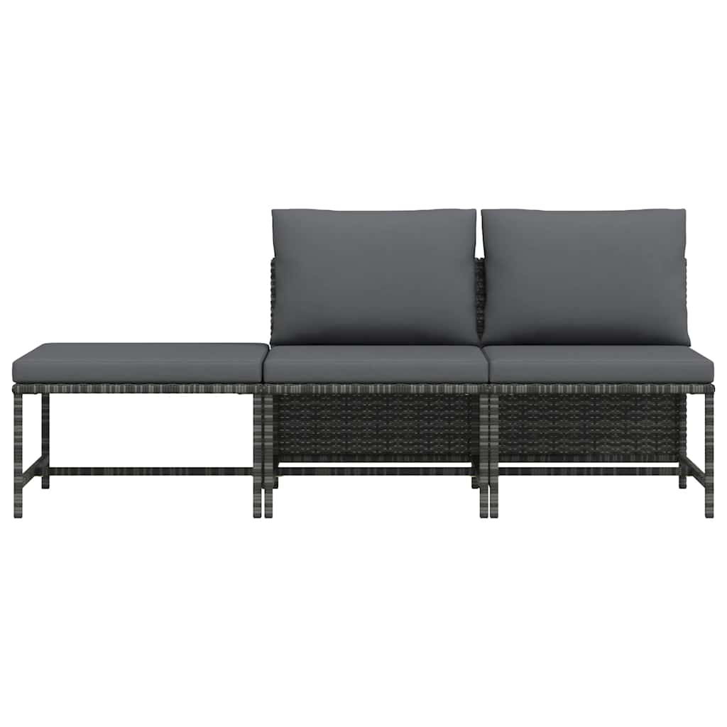 3 Piece Garden Sofa Set with Cushions Grey Poly Rattan